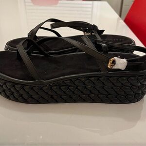 AEROSOLES Black Braided Platform Strappy Sandals